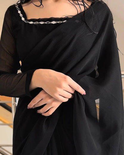 Shama-e-Husn Chiffon Saree Black