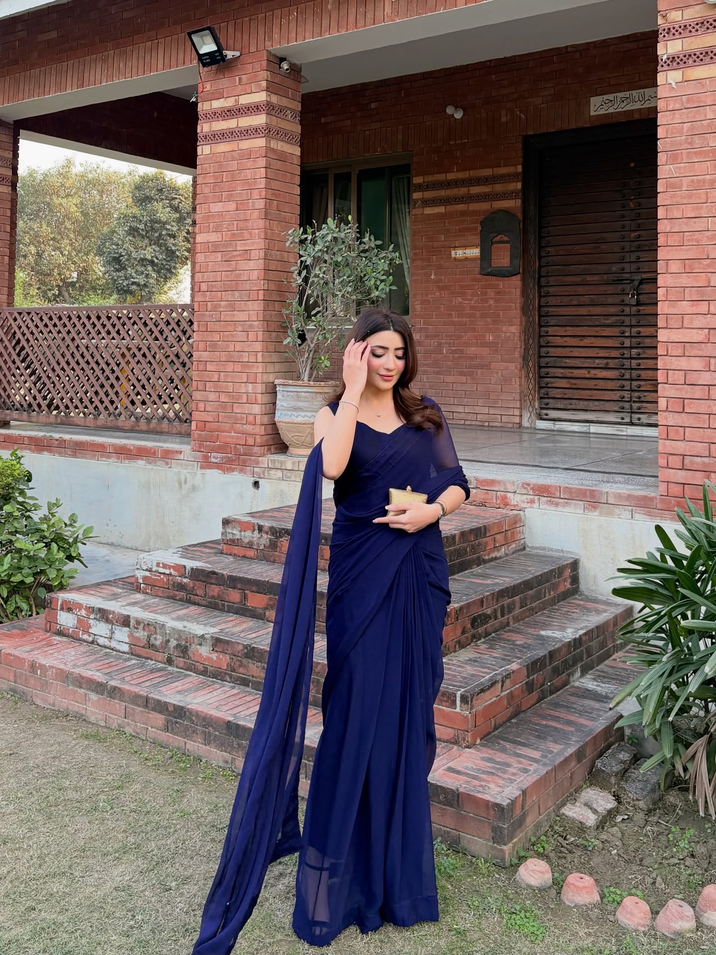 Sleeveless Blouse Navy Blue Chiffon Saree Stitched