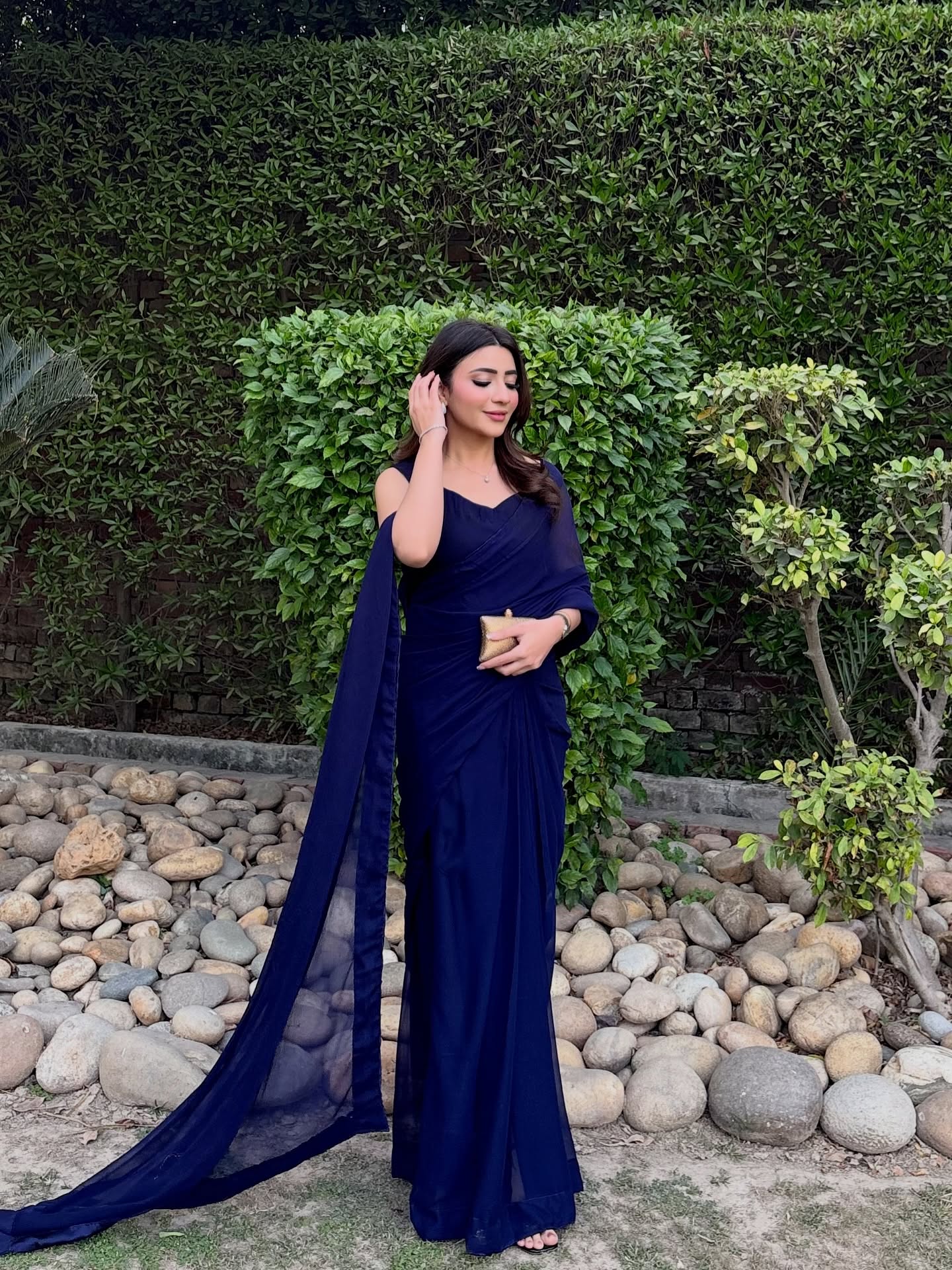 Sleeveless Blouse Navy Blue Chiffon Saree Stitched