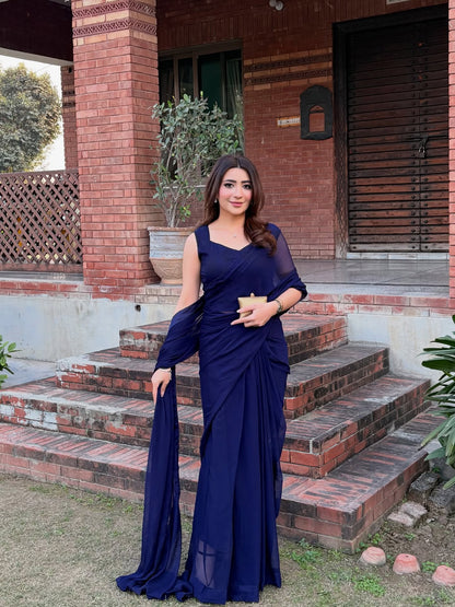 Sleeveless Blouse Navy Blue Chiffon Saree Stitched