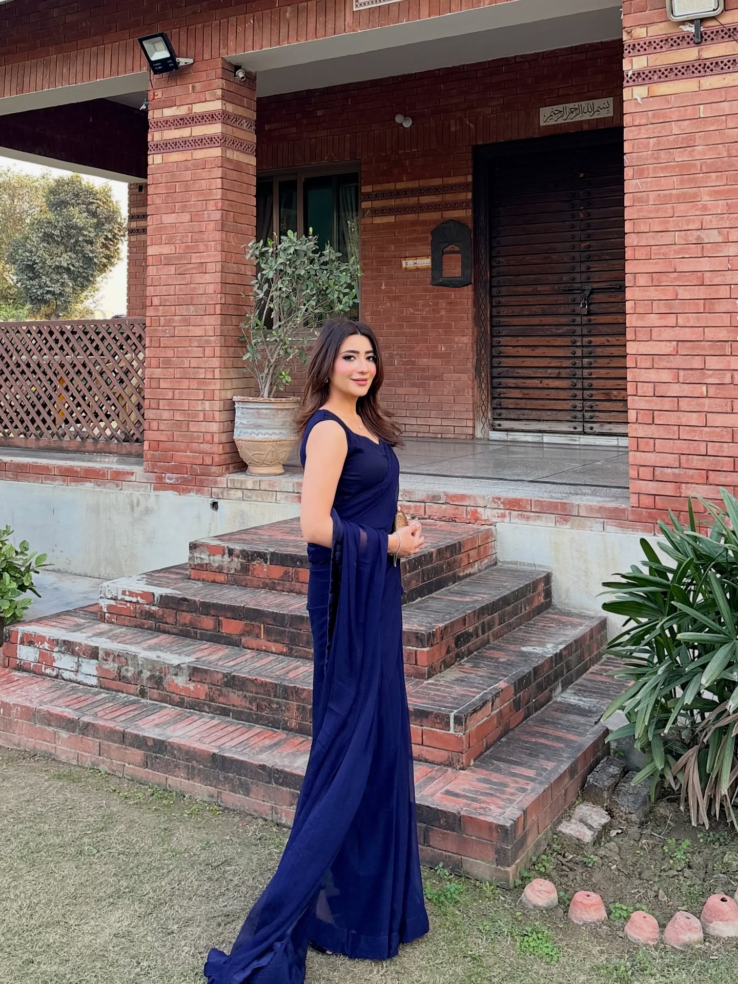 Sleeveless Blouse Navy Blue Chiffon Saree Stitched