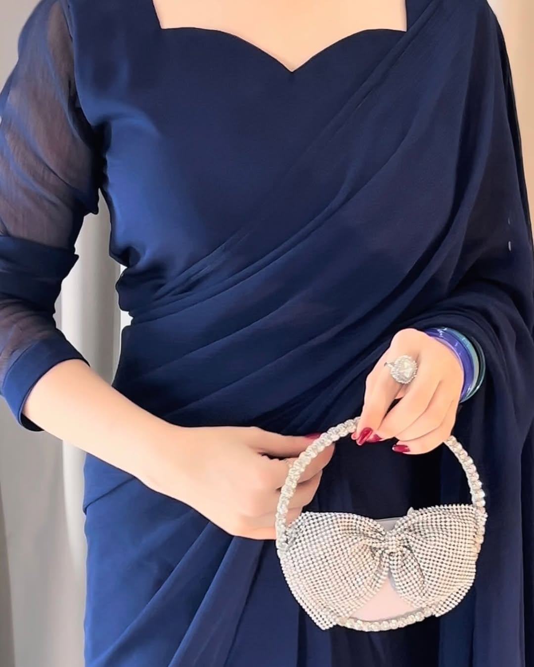 Plain Heart Shaped Neck Grace Signature Chiffon Saree (Stitched)