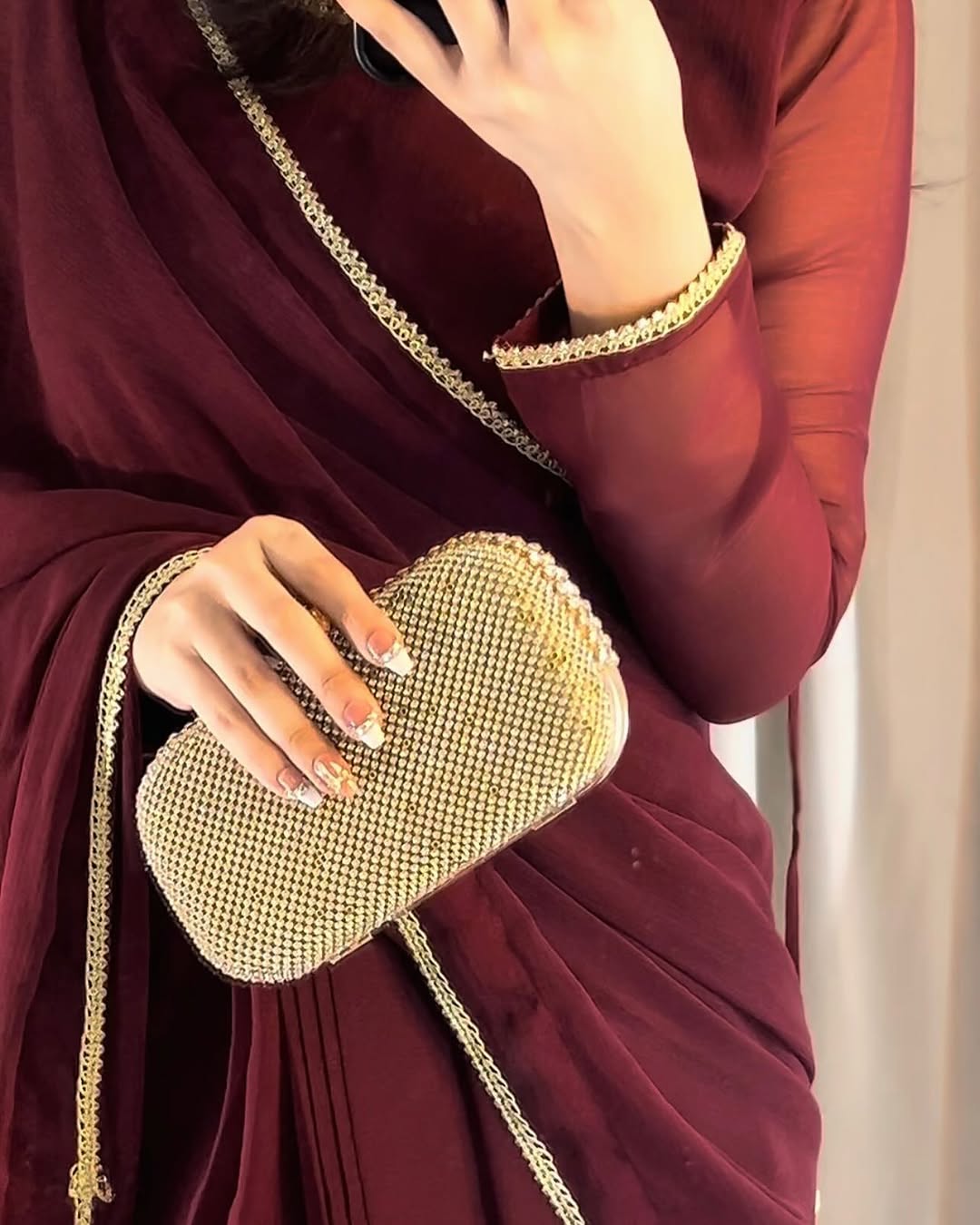 Lace Work Chiffon Saree Stitched