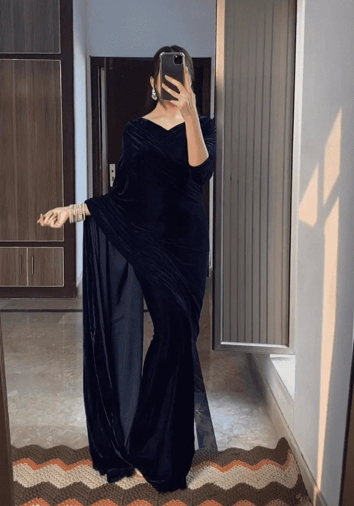 ✨ Midnight Majesty –  Winter Saree ✨