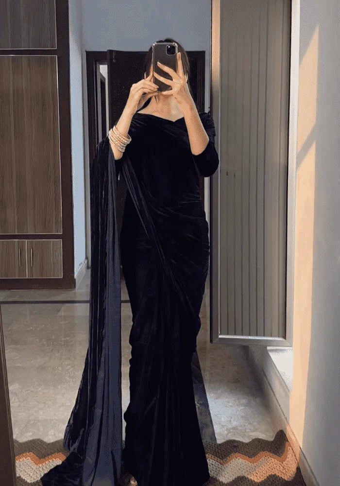 ✨ Midnight Majesty –  Winter Saree ✨