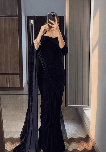 ✨ Midnight Majesty –  Winter Saree ✨