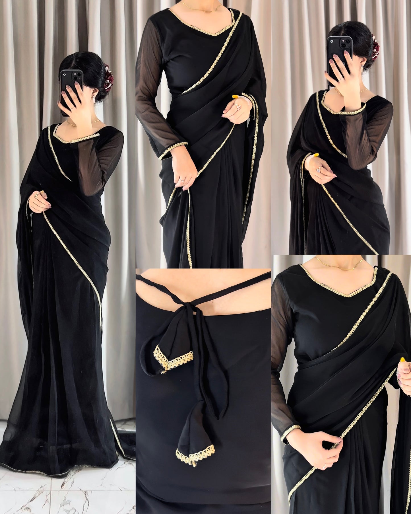 Lace Work Chiffon Saree Stitched