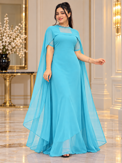 Flowing Cape Chiffon Set Stitched