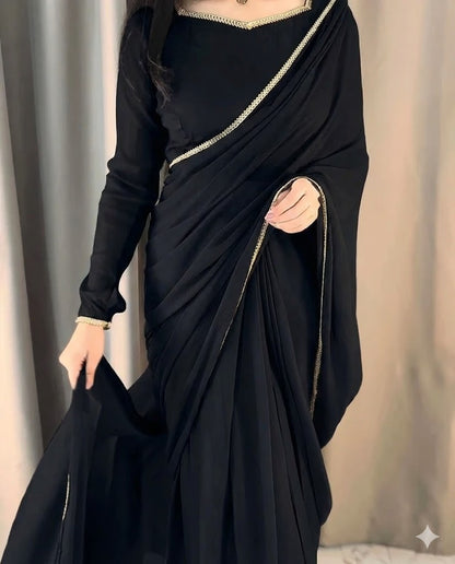 Lace Work Chiffon Saree Stitched