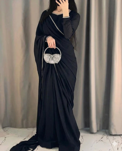 Lace Work Chiffon Saree Stitched