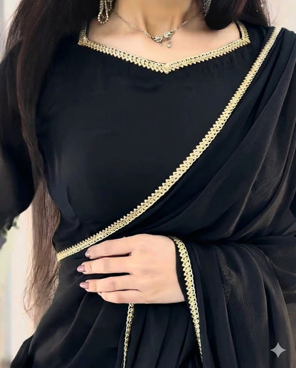 Lace Work Chiffon Saree Stitched