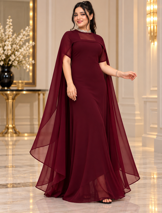 Flowing Cape Chiffon Set Stitched