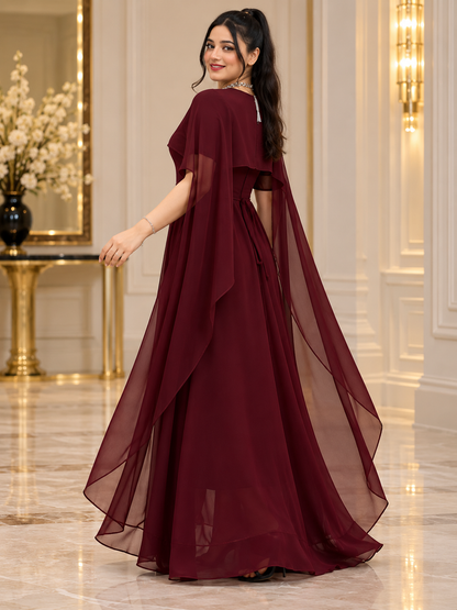Flowing Cape Chiffon Set Stitched
