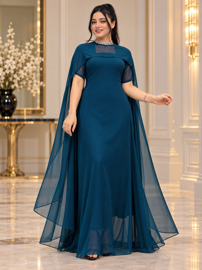Flowing Cape Chiffon Set Stitched
