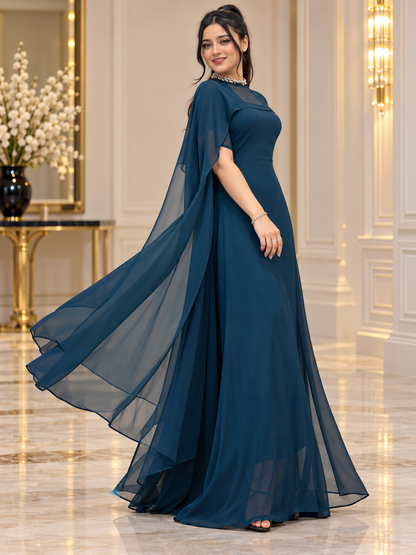 Flowing Cape Chiffon Set Stitched