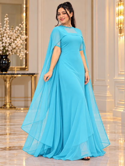 Flowing Cape Chiffon Set Stitched