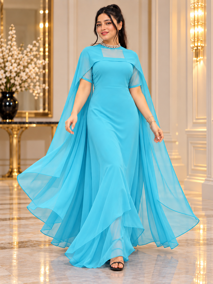 Flowing Cape Chiffon Set Stitched