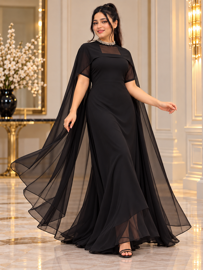Flowing Cape Chiffon Set Stitched