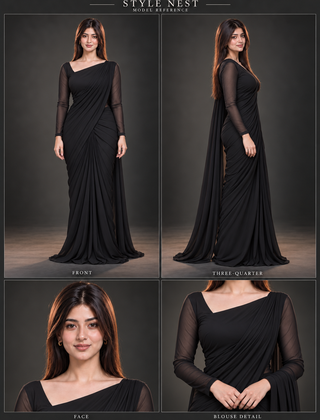 ASYMETRIC DIAGONAL NECK Chiffon Saree