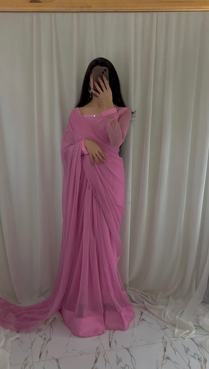 Shama-e-Husn Chiffon Saree Baby Pink