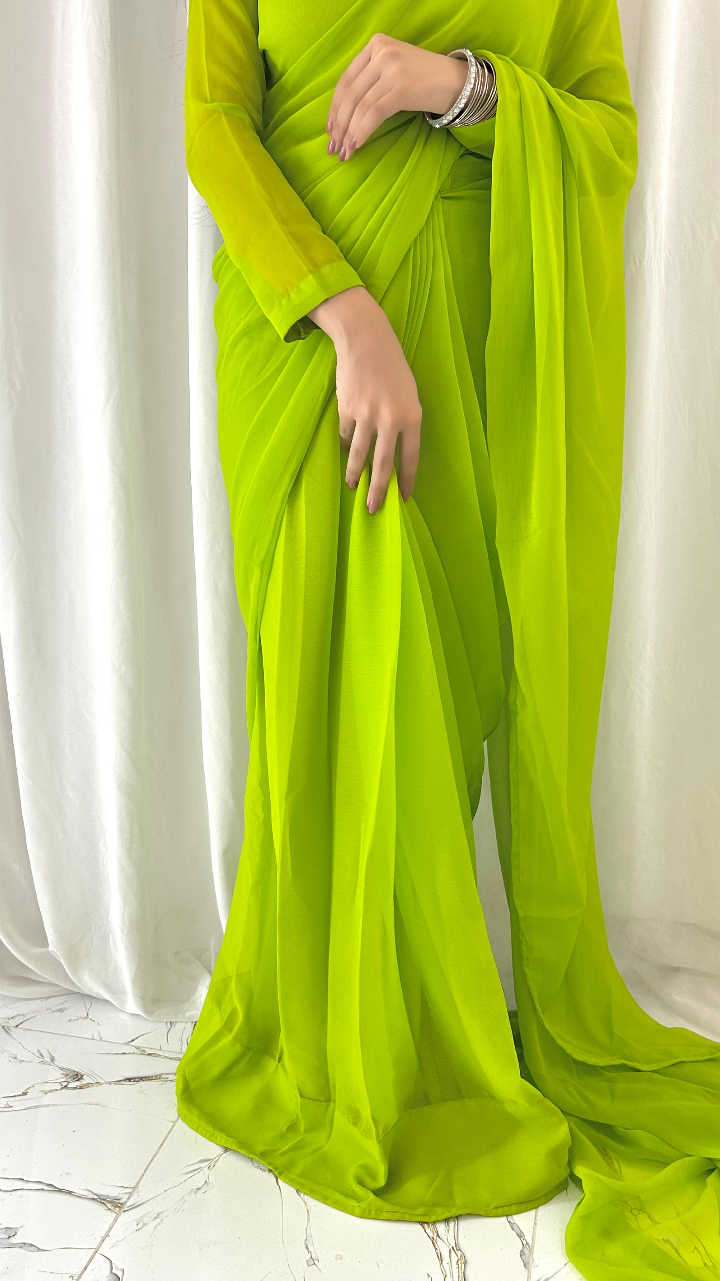 Shama-e-Husn Chiffon Saree Parrot Green