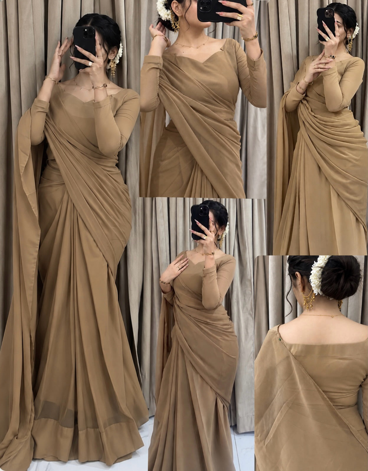 Sculpted Double-Arc Chiffon Saree