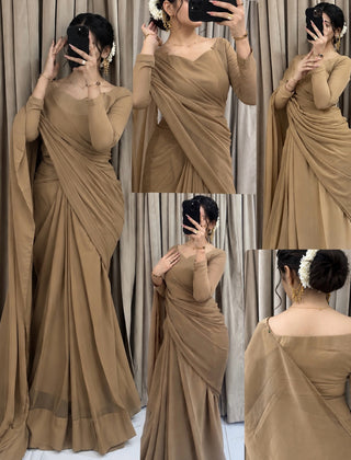 Sculpted Double-Arc Chiffon Saree