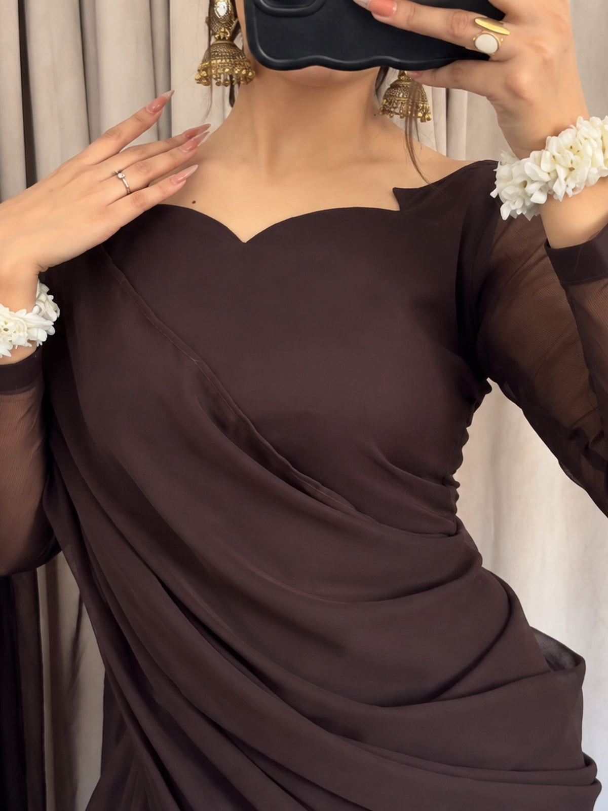 Sculpted Double-Arc Chiffon Saree