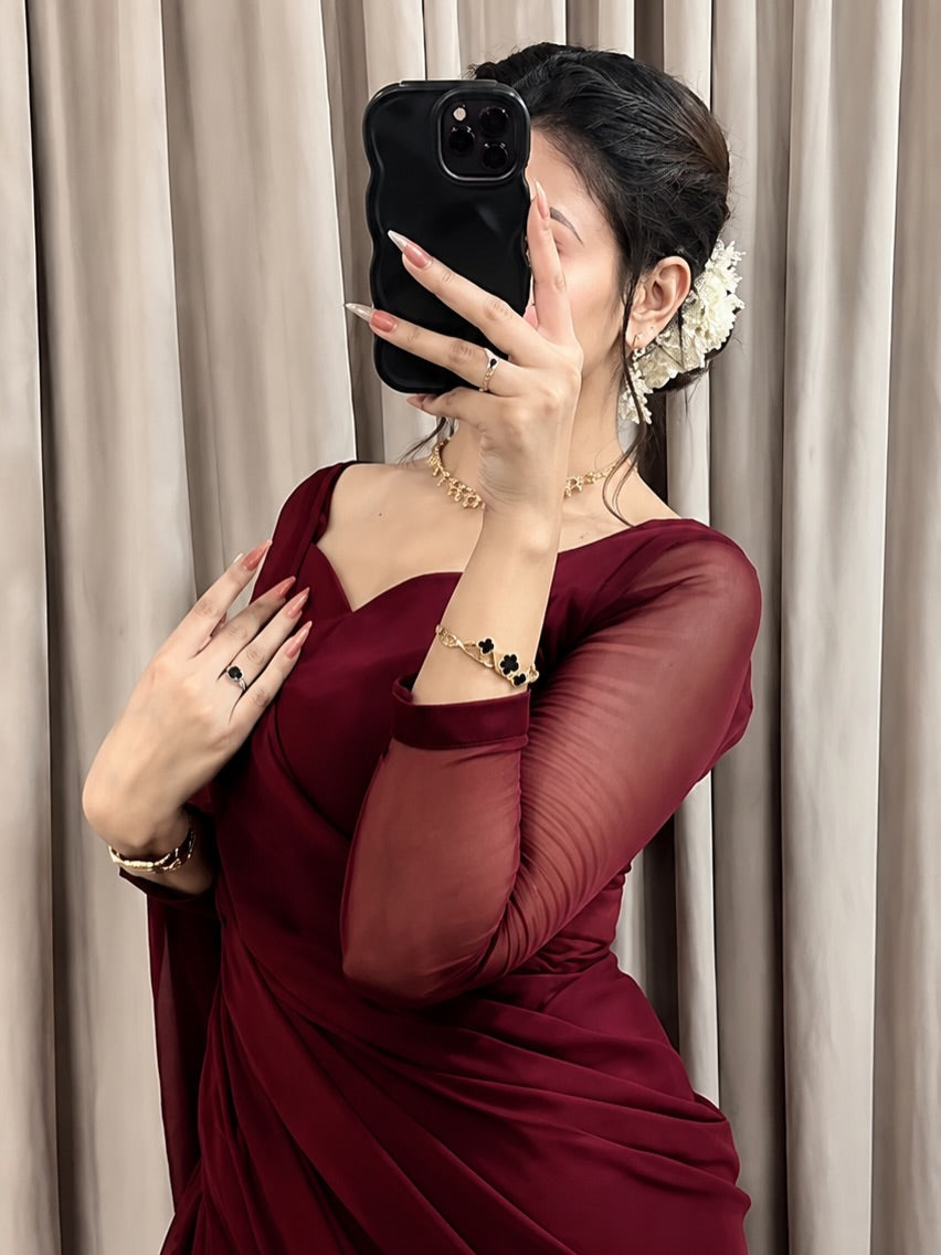Sculpted Double-Arc Chiffon Saree