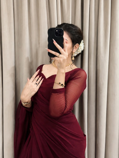 Sculpted Double-Arc Chiffon Saree