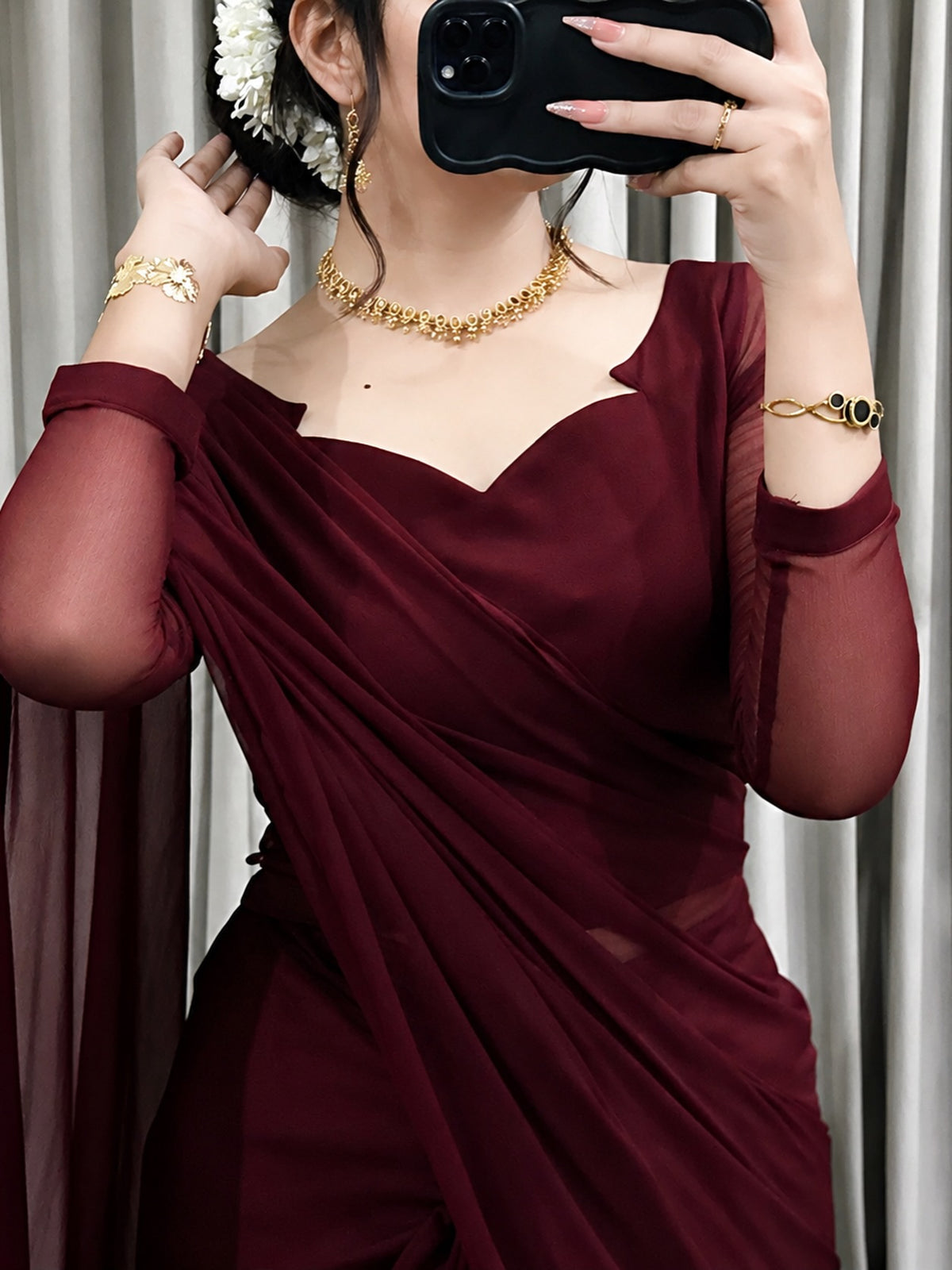 Sculpted Double-Arc Chiffon Saree