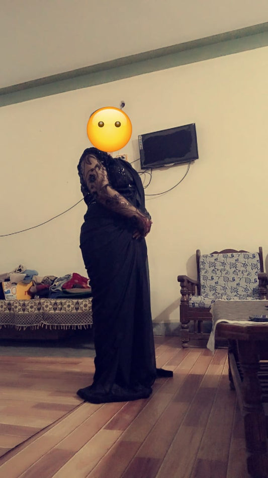 Elegant Embroided Chiffon Pallu Saree Stitched