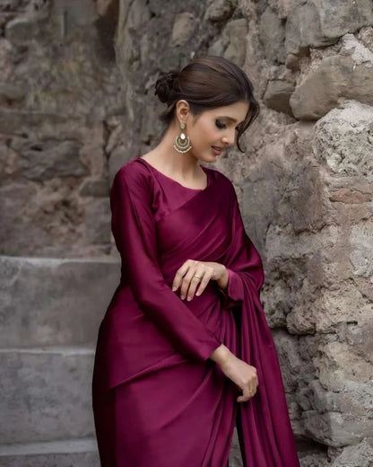 Margenta Stitched Plain Silk Saree
