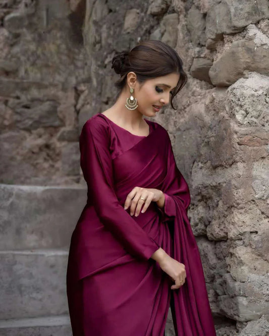 Margenta Stitched Plain Silk Saree