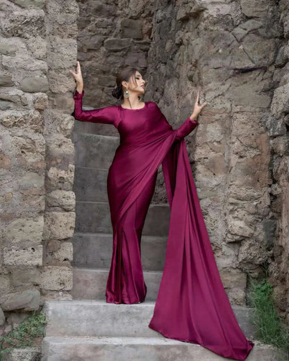 Margenta Stitched Plain Silk Saree