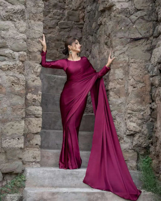 Margenta Stitched Plain Silk Saree