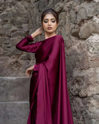 Margenta Stitched Plain Silk Saree