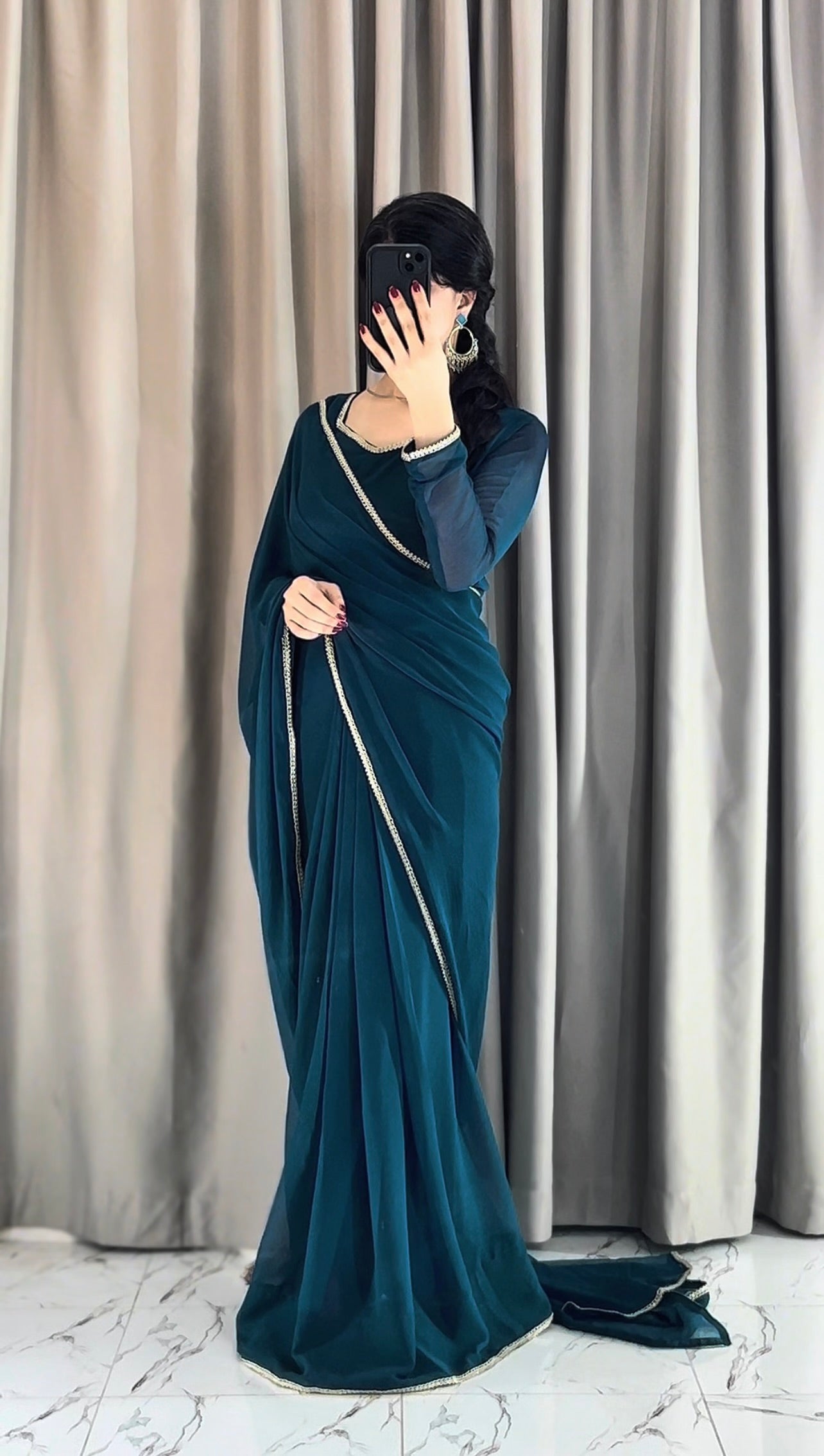 Lace Work Chiffon Saree Stitched