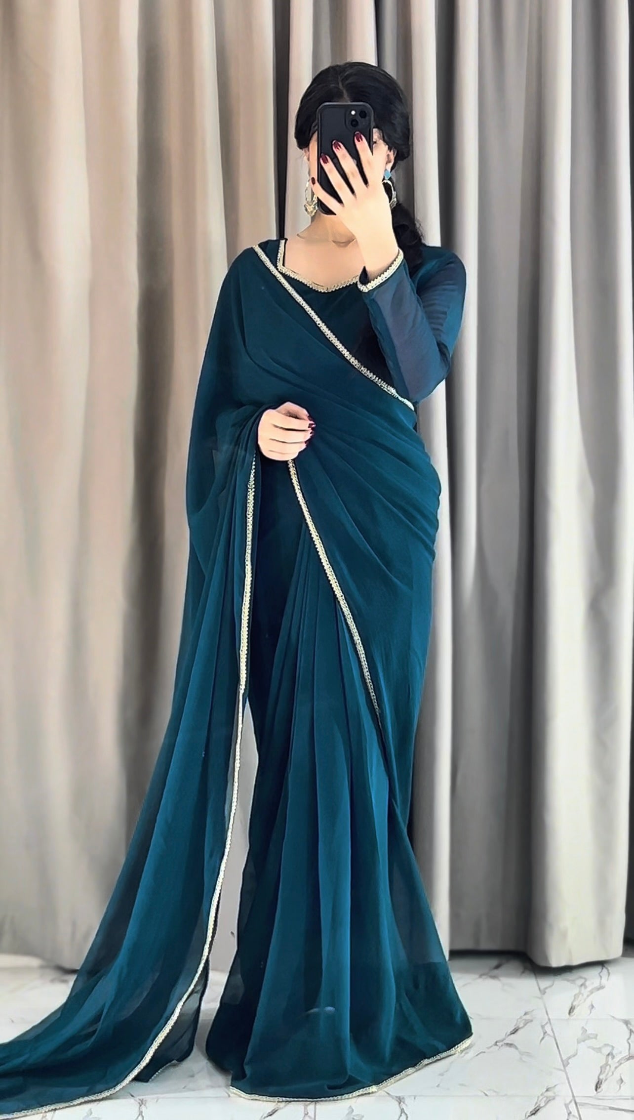 Lace Work Chiffon Saree Stitched