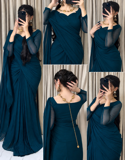 Sculpted Double-Arc Chiffon Saree
