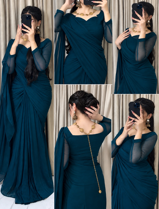 Sculpted Double-Arc Chiffon Saree