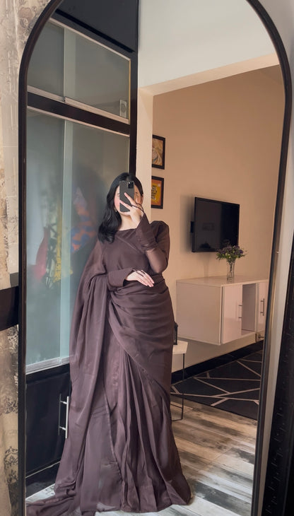 Noor e Chiffon Saree Brown