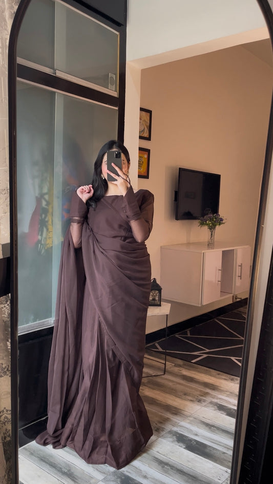 Noor e Chiffon Saree Brown