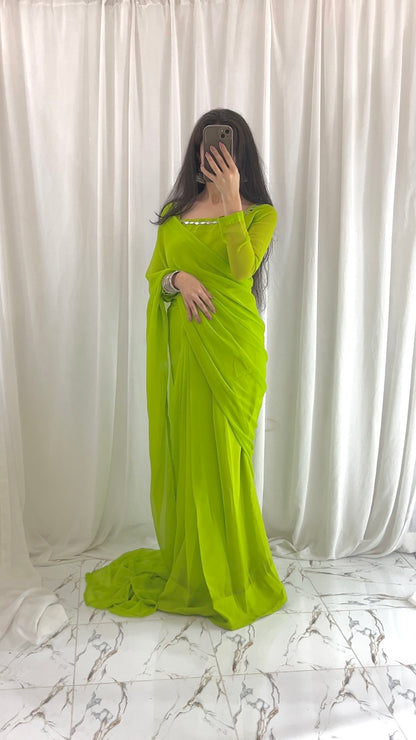 Shama-e-Husn Chiffon Saree Parrot Green