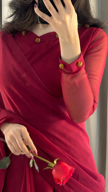 Gulbahar Chiffon Saree Stitched