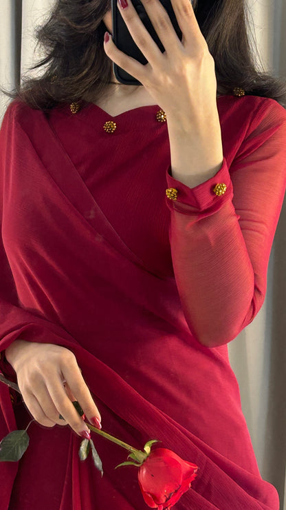 Gulbahar Chiffon Saree Stitched