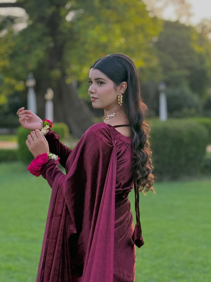 ✨ Midnight Majesty –  Velvet Saree ✨