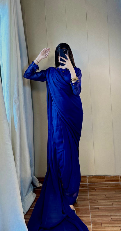 Gulbahar Chiffon Saree - Royal Blue