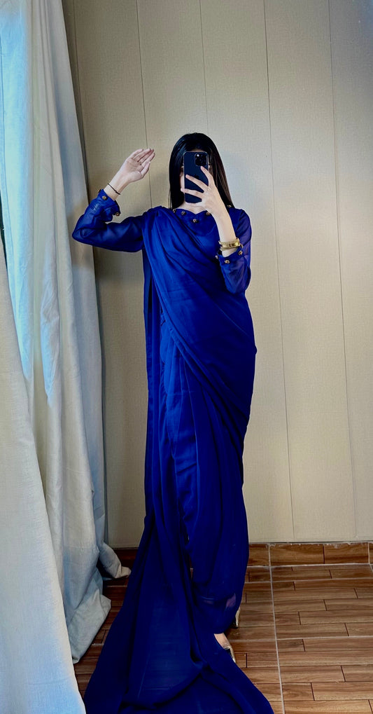 Gulbahar Chiffon Saree - Royal Blue