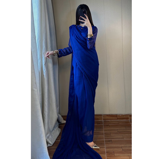 Gulbahar Chiffon Saree - Royal Blue